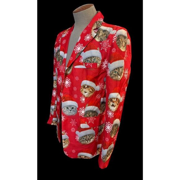 Dec 25th Ugly Christmas Blazer Cats Santa Sz. S - Picture 5 of 8